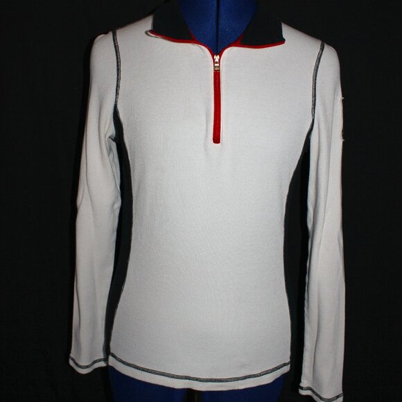 VTG L-RL Lauren Ralph Lauren Active Waffle Knit 1/4 Zip Aztec Logo Long Sleeve - Picture 1 of 14
